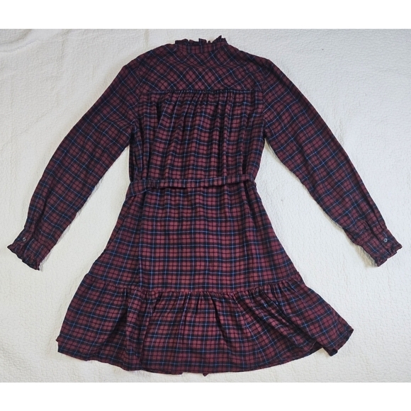 NWT GAP Plaid Tiered Mini Dress Purple Burgundy & Navy Blue Plaid Med. Tall - Picture 3 of 9